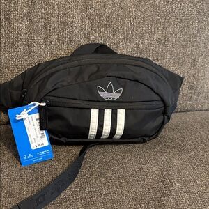 Adidas Black Belt Bag with White Stripes